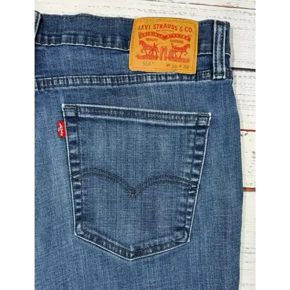 Levis 514 Jeans Mens 36x32 Medium Stone Wash Straight Leg Slim Fit Denim Casual - Picture 4 of 6